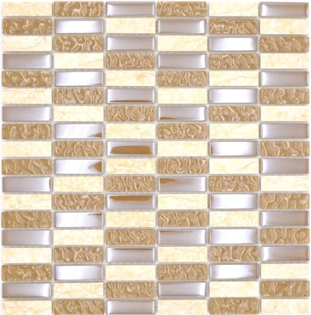 Naturstein Glasmosaik beige glänzend Wand Küche Bad Dusche 87-SM128_f 10 Matten
