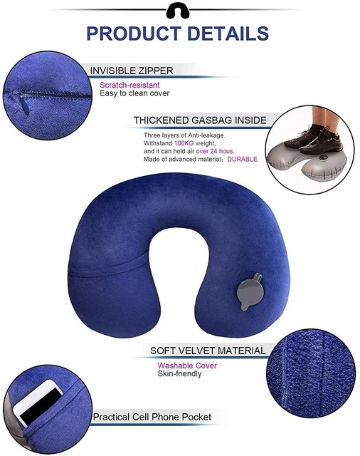 Travel Pillow Soft Inflatable Air Cushion Neck Rest U-Shaped Compact Flight 9
