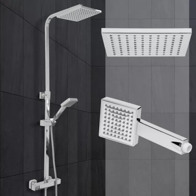 Système de douche à pluie carré barre de douche thermostat + matériel de montage