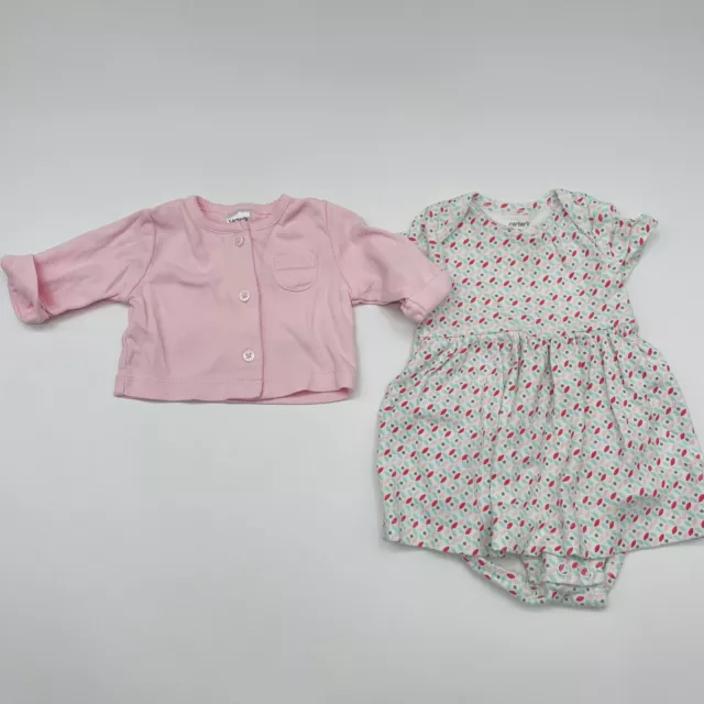 Carters Baby Girl 2 Piece Dress Set with Cardigan Size 3 Months in Pink 1821