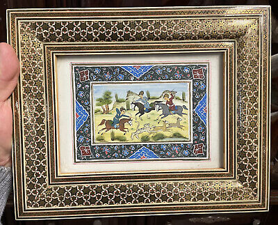 Miniature Perse Moghol Inde Peinture Arabe Cavalier Art Islamique Ancien
