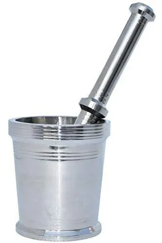 Stainless Steel Mortar and Pestle Set for Kitchen (Silver, Dia: 7.5, H: 7 cm )