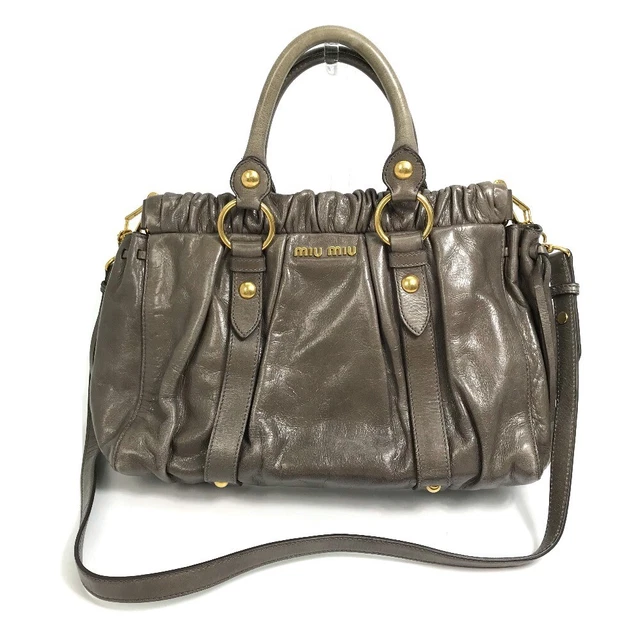 MIUMIU VITELLO LUX 2WAY Hand Bag Gray Beige RT0383