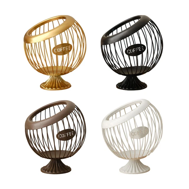Support pour dosettes de café, conteneur à capsules, grande capacité, panier à dosettes d'expresso, organisateur de dosettes de café en fil noir pour décoration de comptoir de maison (doré