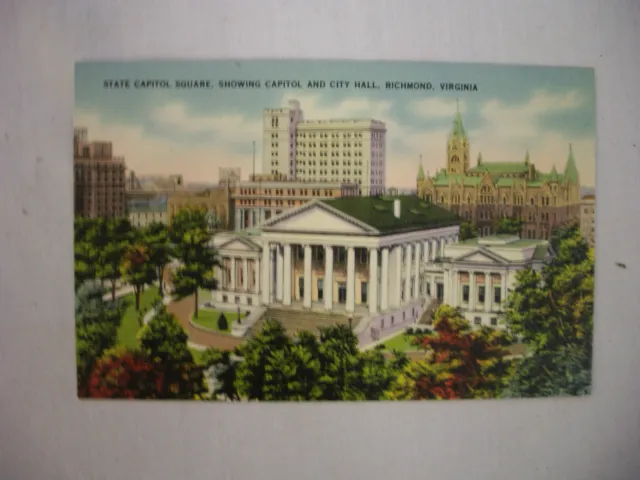 Vintage Linen Postcard State Capitol Square & City Hall Richmond Virginia Unused