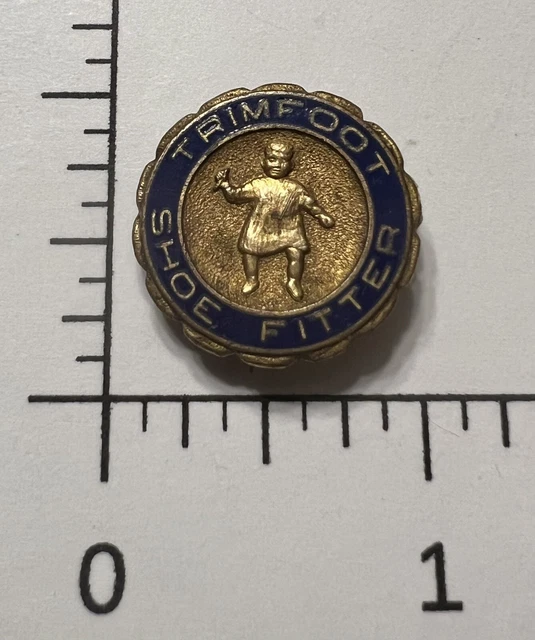 Early 1900’s Trimfoot Shoe Fitter Enameled Brass Advertising Pin ~ Baby Shoes