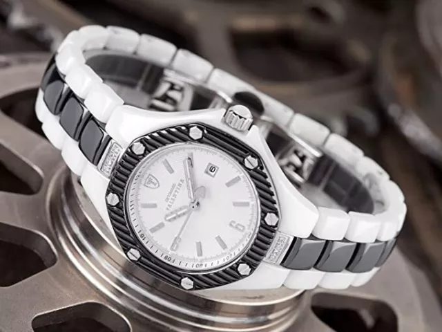 Montre Femme DETOMASO VALENTINA en Céramique Noir et Blanche avec Date. Neuve