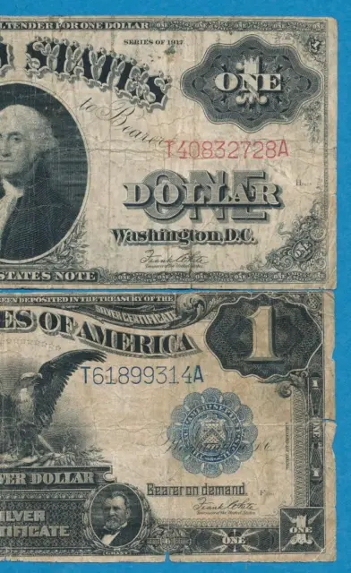 $1.00 1917 Red Seal Legal Tender + $1.00 1899 Silver Certificate Imperfect Pair