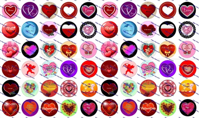 60 Precut 1" VALENTINE'S DAY Bottle cap Images Set A