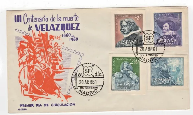 1961 Sobre PD III Centenario muerte de Velazquez Edifil 1344/47s VC 30€