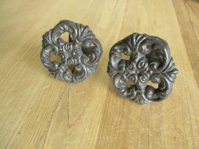 2 Cast Iron Drawer Cabinet Pull Knobs Large W/ Back Plate HANDLES LARGE Rustic