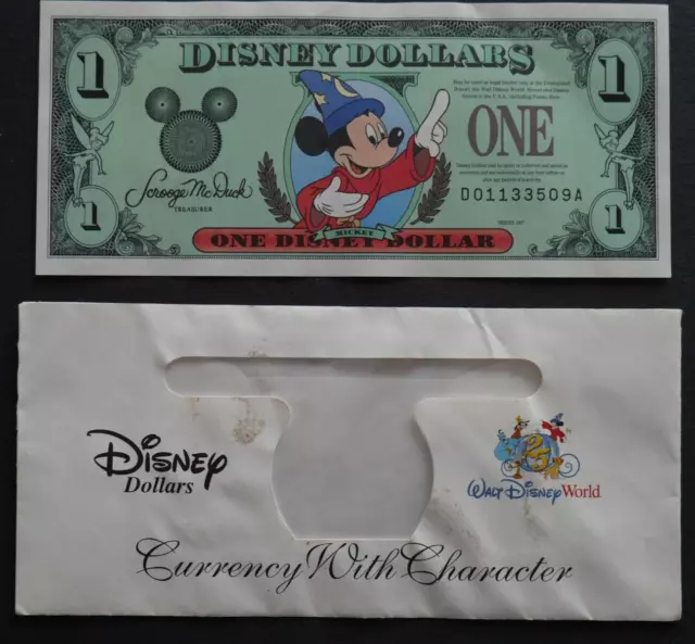 Disney One Dollar Note Series 1997 D01133509A With Envelope Uncirculated Wdw25Th