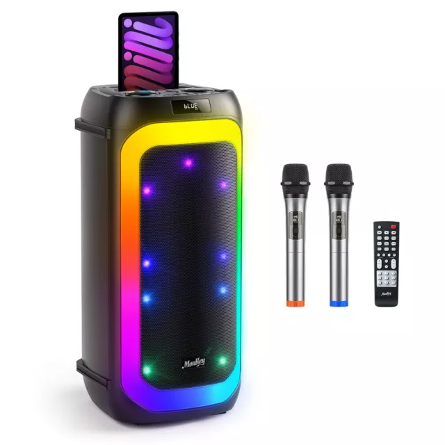 Moukey 360W Karaoke Singing Machine Bluetooth Speaker Party DJ Disco Lights