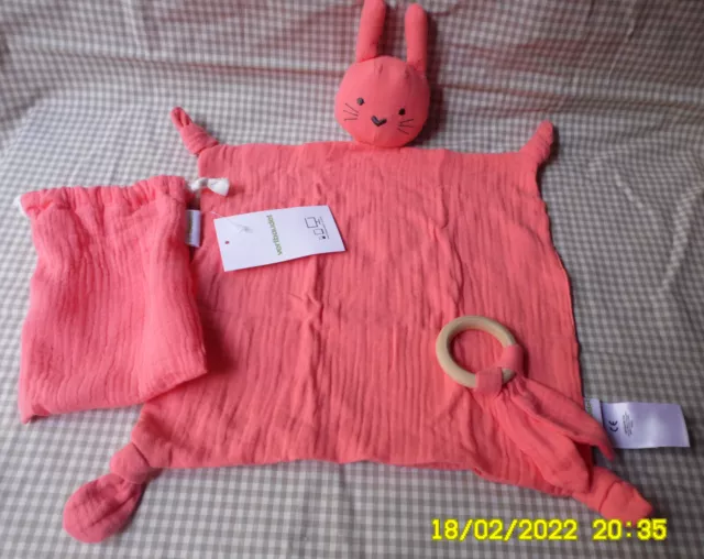 Cc/ Vertbaudet Doudou Lapin Lange  Rose Plat Anneau Sac 45Cm 100% Neuf 4 Dispo