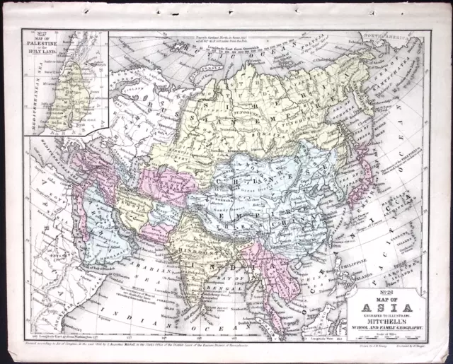 1866 Mitchells School Atlas Map Engraved Illustration ONE PAGE Asia Italy Spain