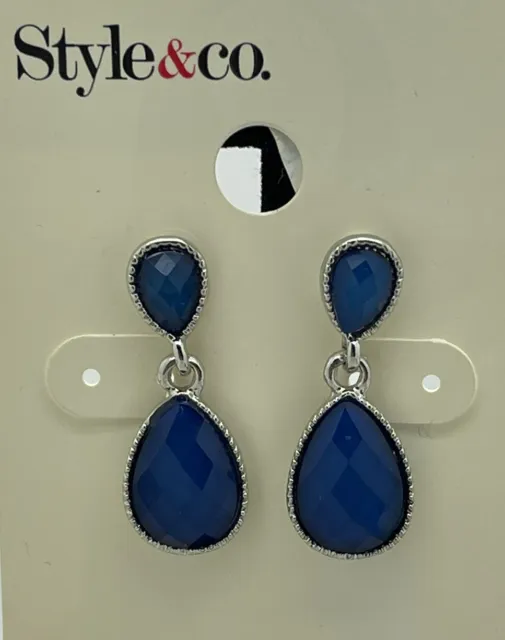 Style & Co. Silver-Tone Blue Teardrop Earrings