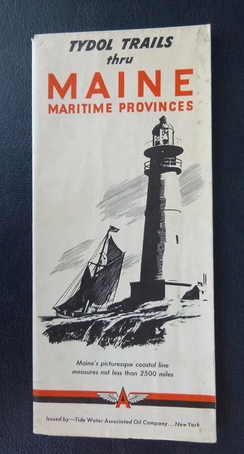 1940 Maine  road  map Flying A  oil gas Tydol Maritime Provinces