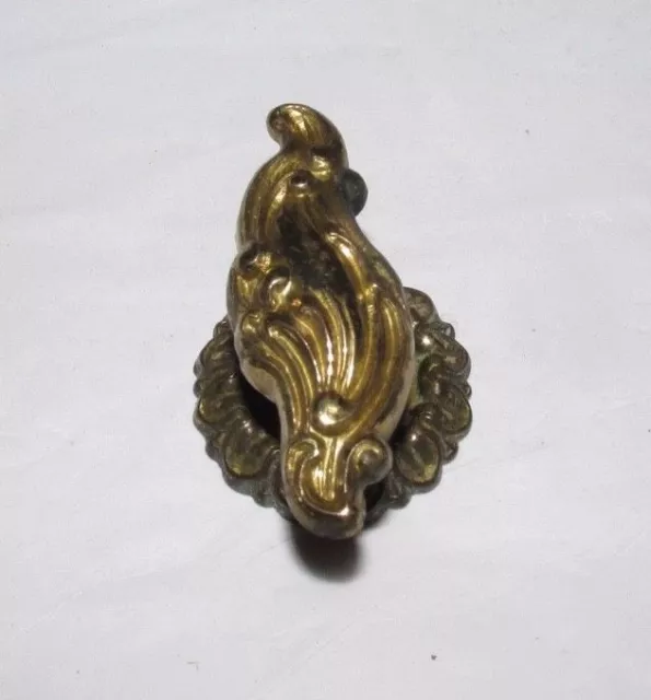 CABINET DOOR KNOB Vintage ORNATE Solid Brass Closet Pull & BACK PLATE Italy