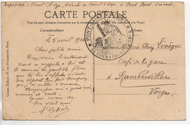 PONT SAINT VINCENT - Meurthe et Moselle - CPA 54 Cachet militaire Le commandant