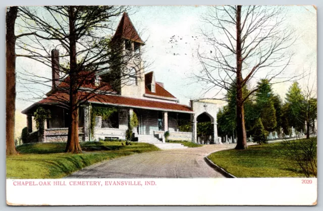 Postcard Chapel Oak Hill Cemetery Evansville Indiana Posted 1907