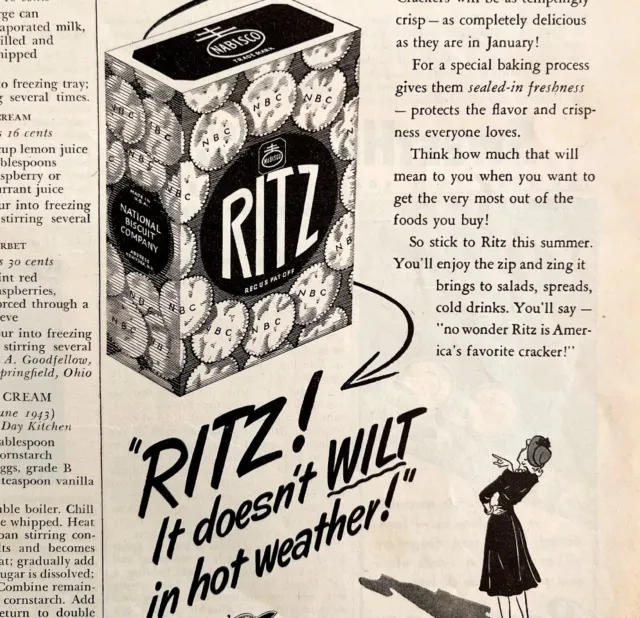 Ritz Crackers Nabisco Advertisement Recipes 1943 National Biscuit Company DWS6A