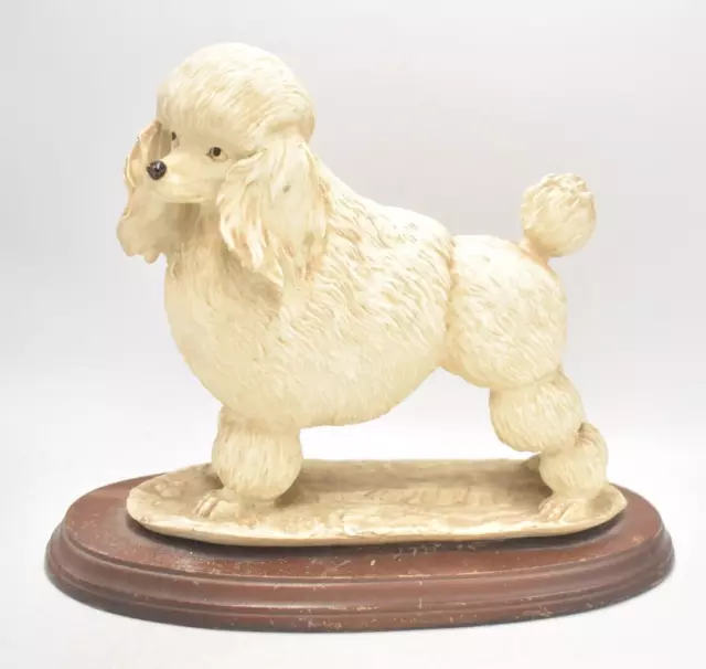 Vintage Poodle Dog on a Wooden Plinth White Large Figurine Statue Ornament