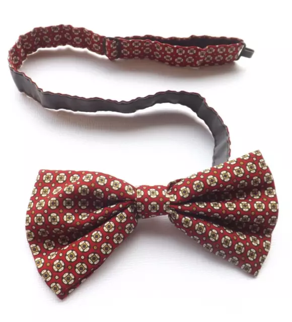 Cravatta con fiocco vintage C&A 1980 pronta legata collo regolabile claret multi design GRATIS P&P