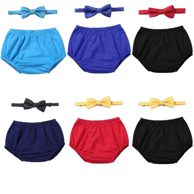 Infant Baby Boys 1st Birthday Bloomers Shorts Outfit Cake Smash Bow Tie Clothes