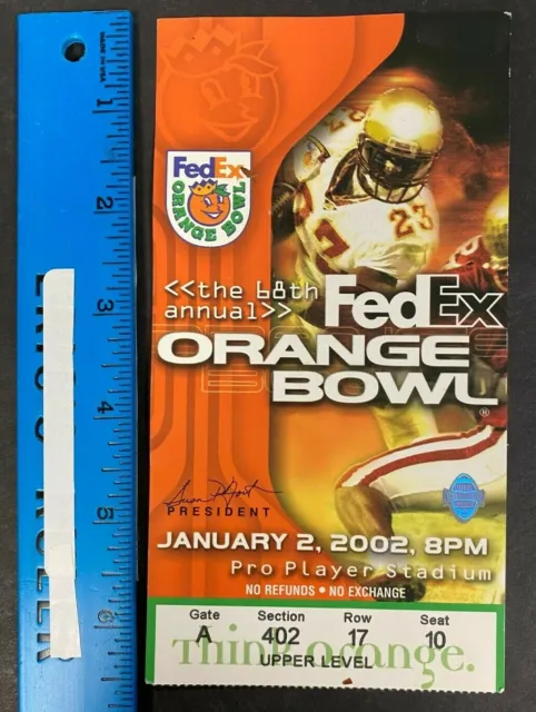 2002 Orange Bowl Florida Gators Vs Maryland Terrapins Game Stub/Ticket 5122B