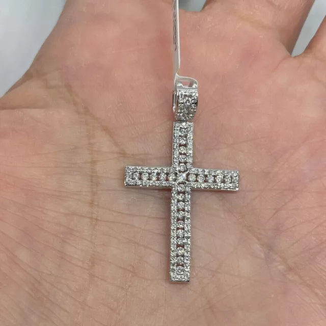 1.50Ct Round Cut Moissanite Cross Pendant 14K White Gold Plated Silver
