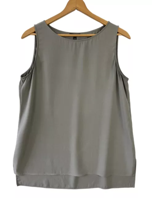 EILEEN FISHER Tank Top Silk Georgette Crepe System Tunic Boat Neck Gray Size L
