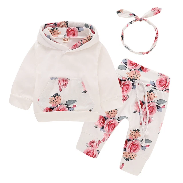 Top con cappuccio bambini bambine bambine pantaloni abiti floreali set vestiti