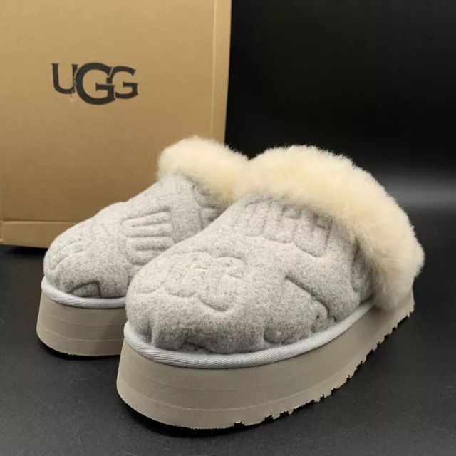 Ugg Womens Disquette Felted Slipper Sandal Grey Sheepskin Platform  Us 5/ Eur 36