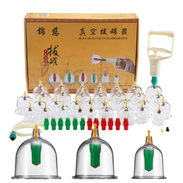 32 Stück Profi Schröpfglas-Set mit Vakuumpumpe Schröpfset Vakuum Cupping-Set