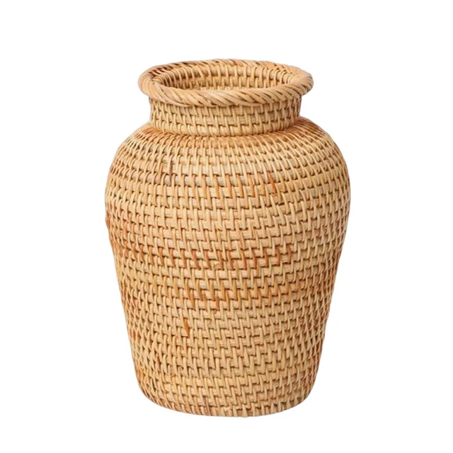 Vase En Rotin Tissé Rustique 20x15 Cm - Panier Osier Décoratif Pour Fleurs Séchées Et Mariages