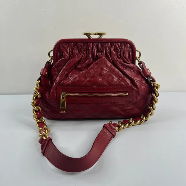 Marc Jacobs Quilted Stam Shoulder Bag Womens Red Leather Gold Hardware