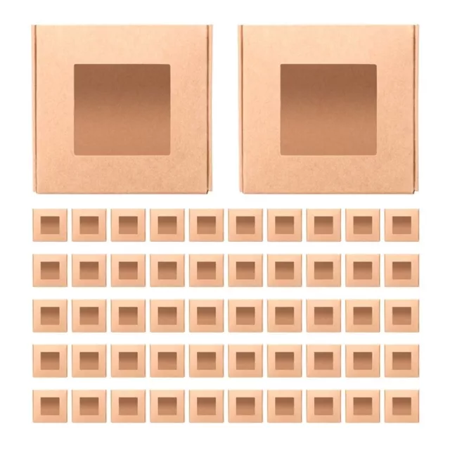 50 Pieces Mini Kraft Paper Box with Window Present Packaging Box Treat Box2632
