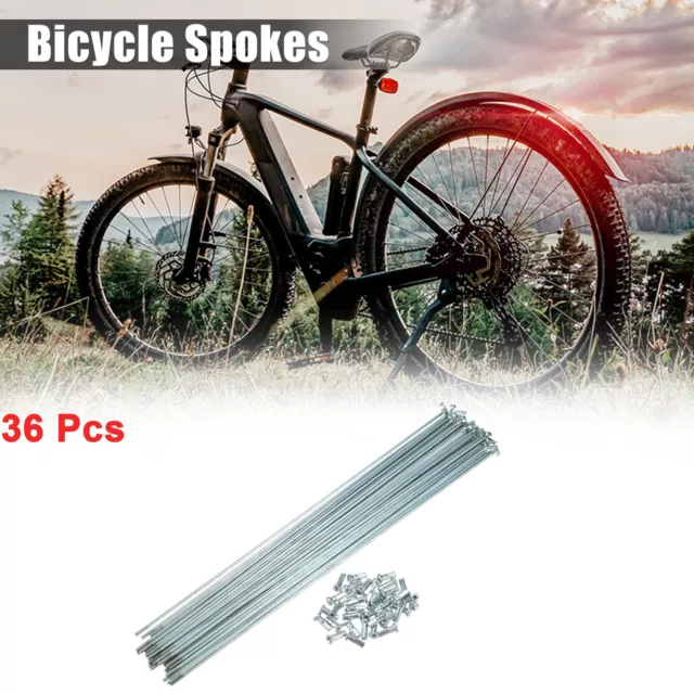 36 Pcs 14G J Bend 254mm x 2mm Bicycle Spokes with Nipples Steel Silver Tone