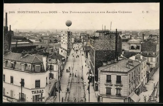 CPA Montreuil-underwood, Panoramic View of Arsene Chereau Street, Balloon