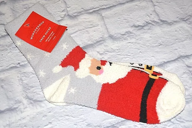 1 Pair Wondershop Women's Crew Socks Holiday Christmas Red Grey Santa One Size