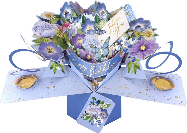 Biglietto Auguri Pop-Up 3D Blu Cartoon - Design Con Anello E Gemme, Per Feste E Regali