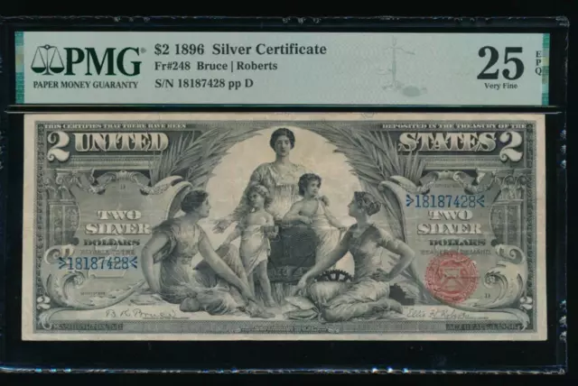 AC Fr 248 1896 $2 Silver Certificate EDUCATIONAL PMG 25 EPQ