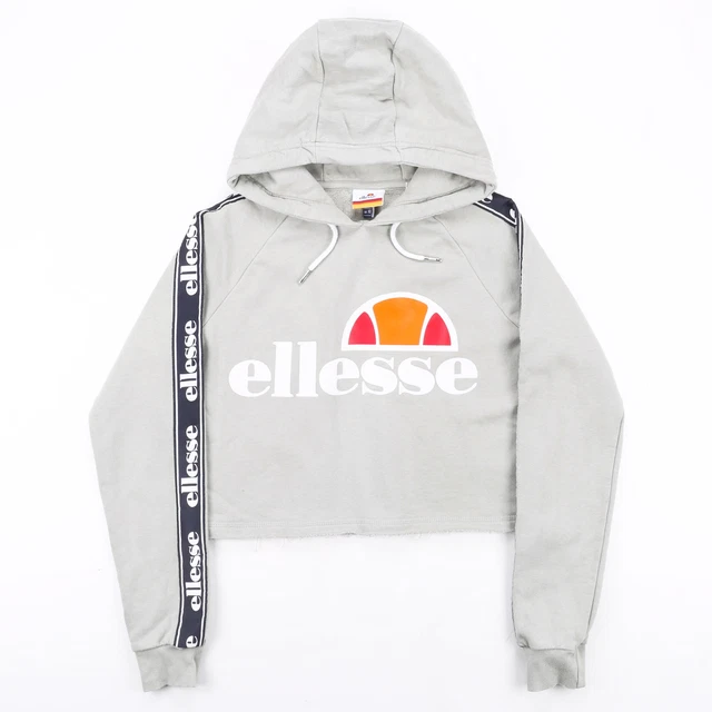 Felpa con cappuccio ELLESSE donna grigia tagliata pullover semplice grande logo M