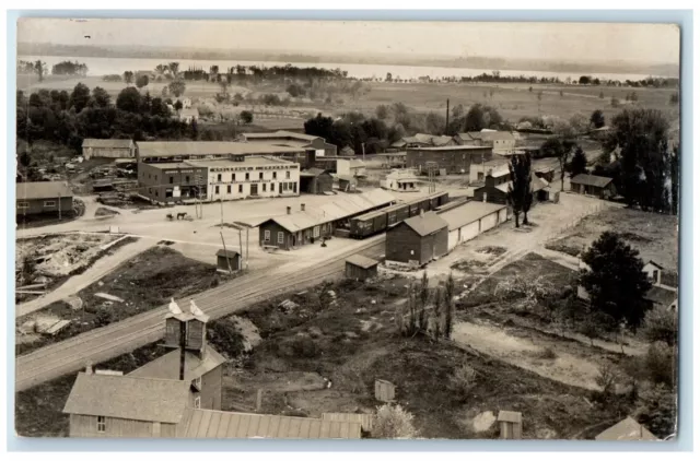 1909 Birds Eye View Railroad Train Depot Fremont MI RPPC Photo Postcard