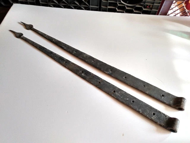 Pair of Antique Cast Iron Barn Strap Hinges, 31 1/2" Long