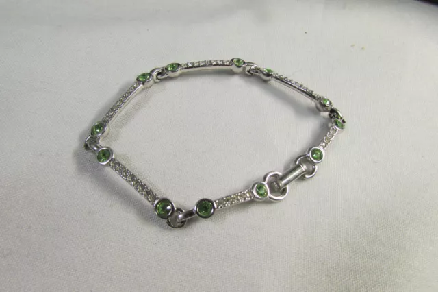 Beautiful Signed Swarovski Crystal Silver w/ Green & Clear Stones 7.5" Bracelet