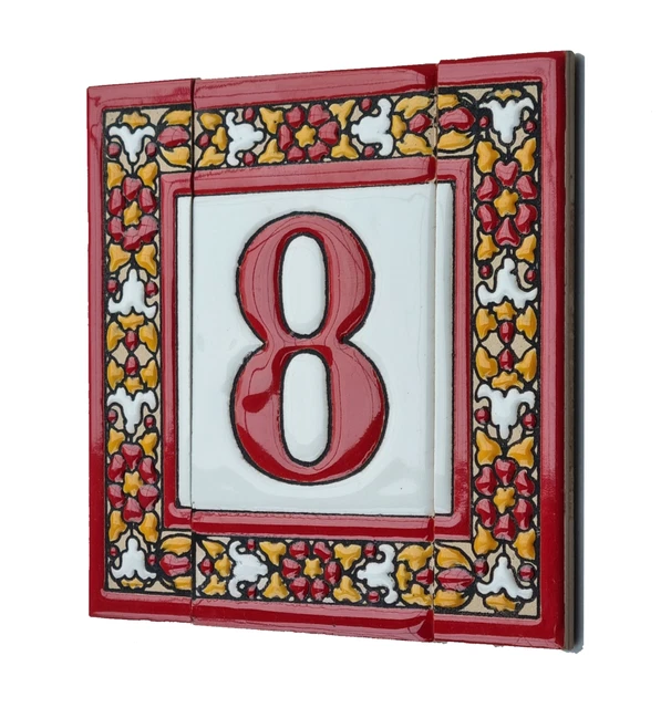 Genuine 11 x 5.4 cm Roja Hand-Painted Spanish Ceramic Number Tiles