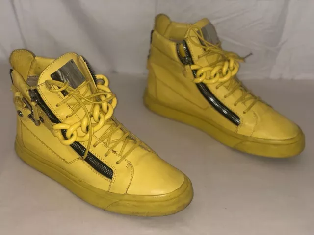 EU 44 US 11 Giuseppe Zanotti Yellow Leather High Top Men's Sneaker With Chain 3