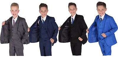 Boys Suits 5 Piece Wedding Page Boy Party Prom Suit Blue Black Grey 2-15 Years