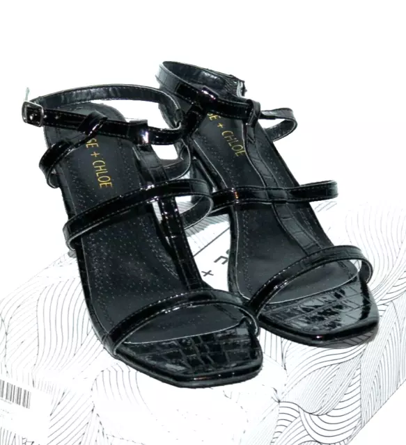 NIB CHASE & CHLOE Black Croc Yara Heeled Sandal Shoes Size 8 NEW